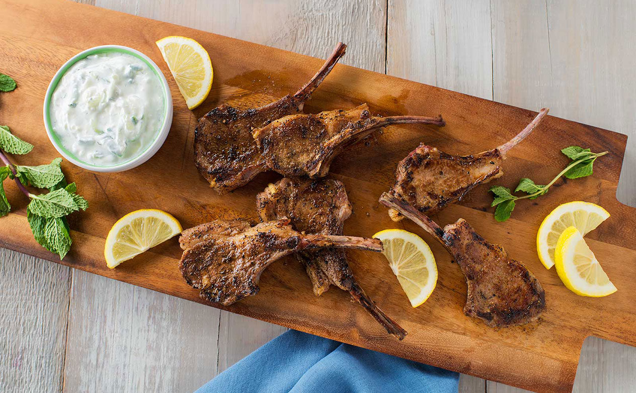 Lamb Lollipops with Feta-Mint Sauce