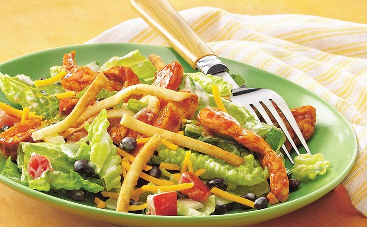 Taco-Seasoned Chicken Salad with Crispy Tortilla Topping