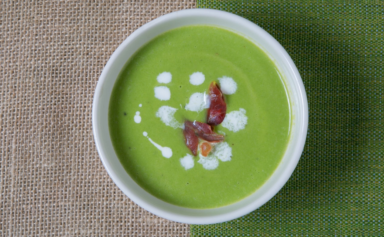 Spring Pea Soup with Crispy Prosciutto