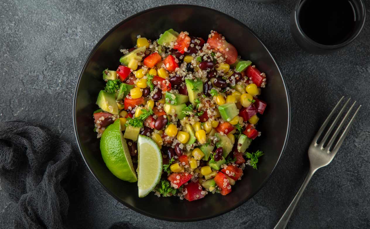 Black Bean Salad with Quinoa, Corn and Avocado 